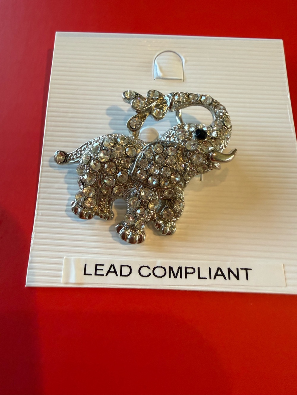 Crystal Elephant Rhinestone Brooch - Silver Sparkle